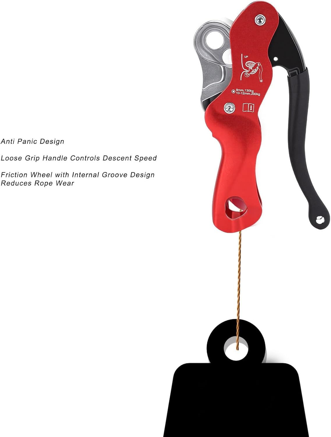 Aluminum Alloy Anti Panic Stop Descender Belay Device, Compact Single Plate Manual Speed Control Rappelling Descender