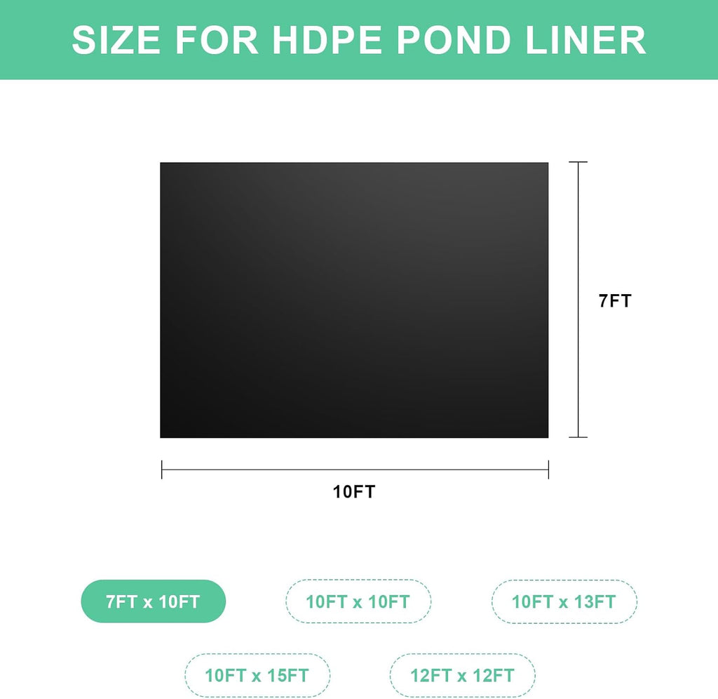 20 Mil HDPE Pond Liner, 7 x 10 FT Flexible Water Garden Liner