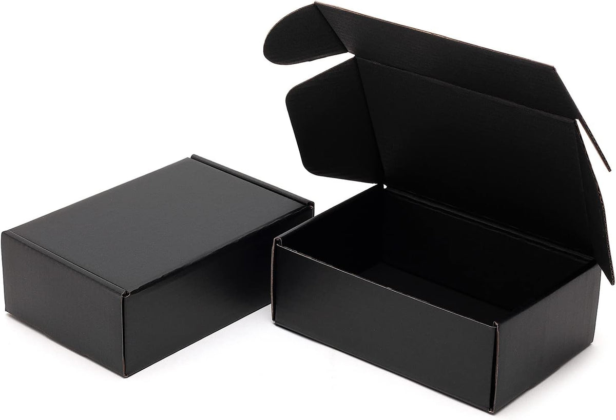 6x4x2 Inches Small Black Shipping Boxes 25 Pack - Corrugated Cardboard Mailing Box for Small Business, Tab Locking