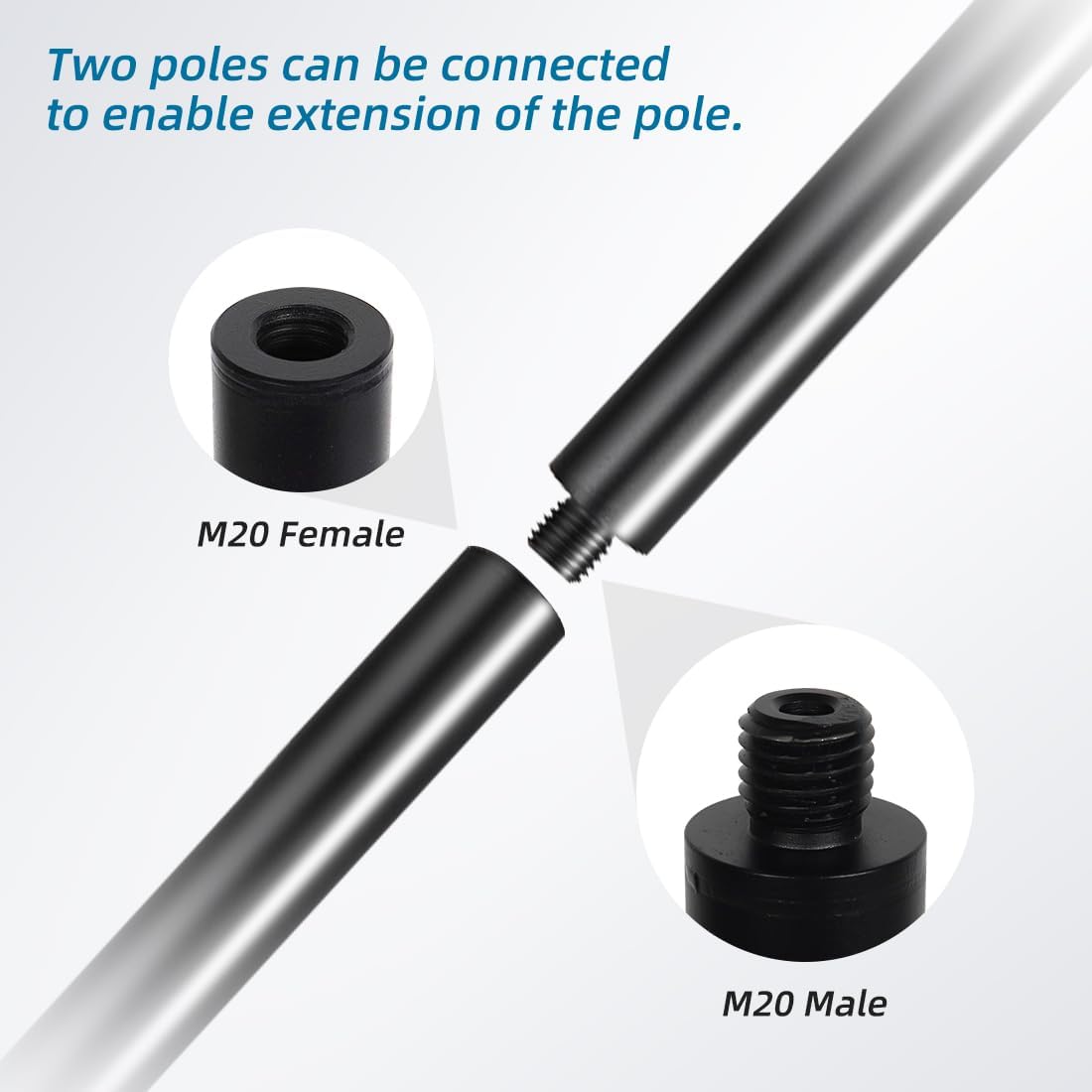 Subwoofer Speaker Pole Extension Pole, 17 Inch M20 Threaded and 35mm Speaker Stand Load Capacity 66LBS