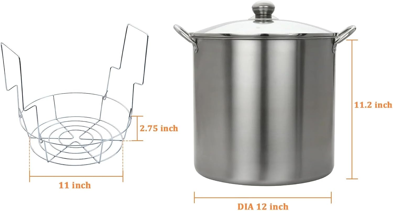 21.5Qt Stainless Steel Canning Pot with Rack, Water & Steam Canner, Large