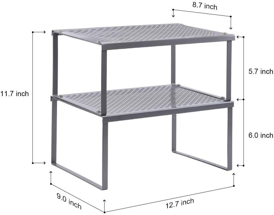 Kitchen Shelf Organizer for Counter Cupboard Pantry, Set of 2 Cabinet Shelf Organizer Spice Rack, Stackable, Metal