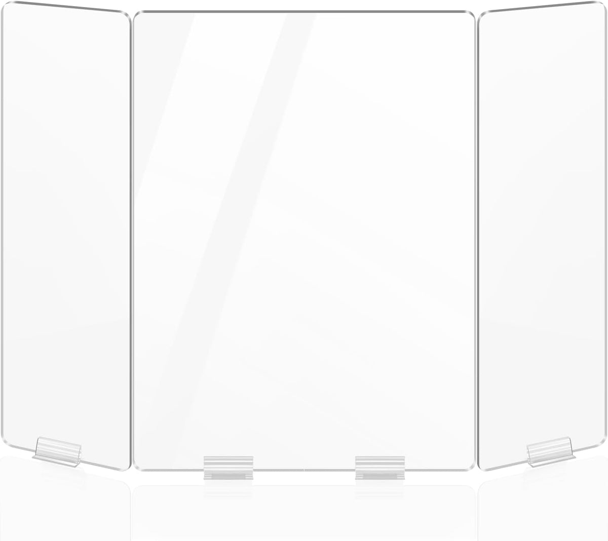 Foldable 3-Panel Sneeze Guard for Counter 24" x 32" Large Plastic Shield for Desk Office School Retail Stores Acrylic