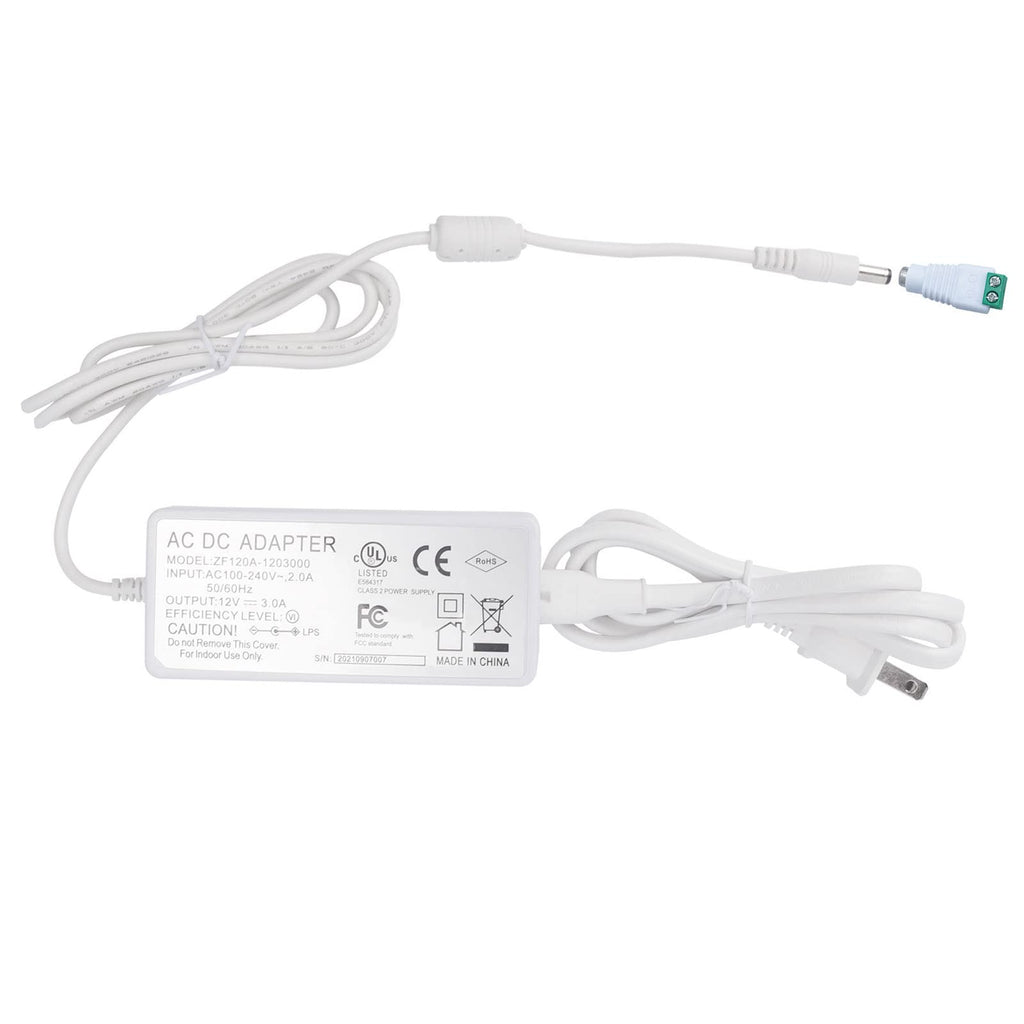 12VDC 3A 36W LED Power Supply/Transformer, UL Class 2, White