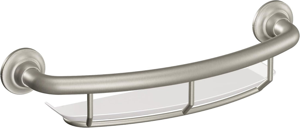 Home Care Bathroom Safety 16 Inch Handicap Grab Bar for Bathtub and Shower with Storage Shelf, Elderly Assistance