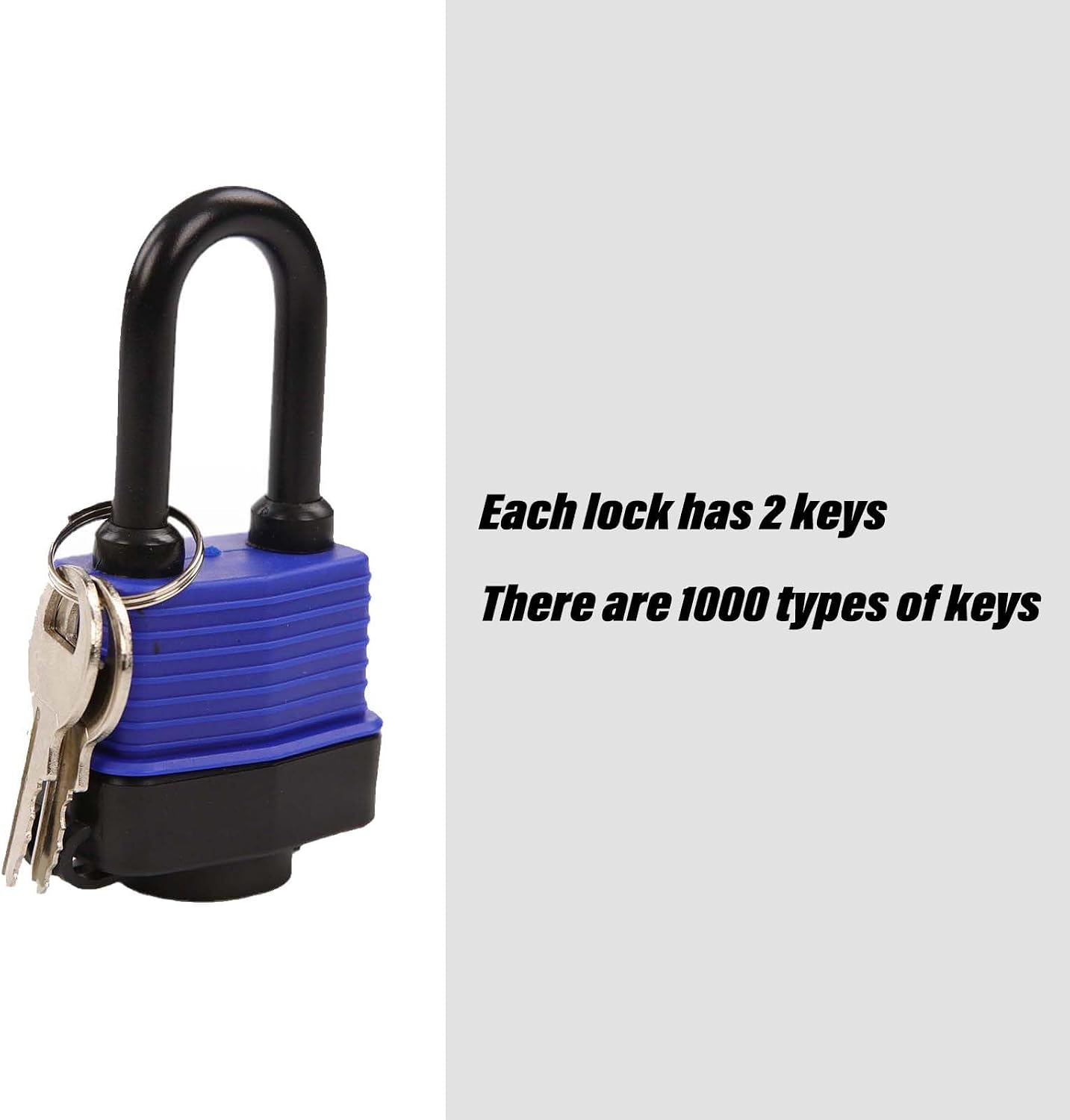 Long Shackle Padlocks 1.8", 20Pcs Keyed-Alike, Water-Resistant Cover | For Gate Boat Fence Shed Garden, 2-1/2" Long