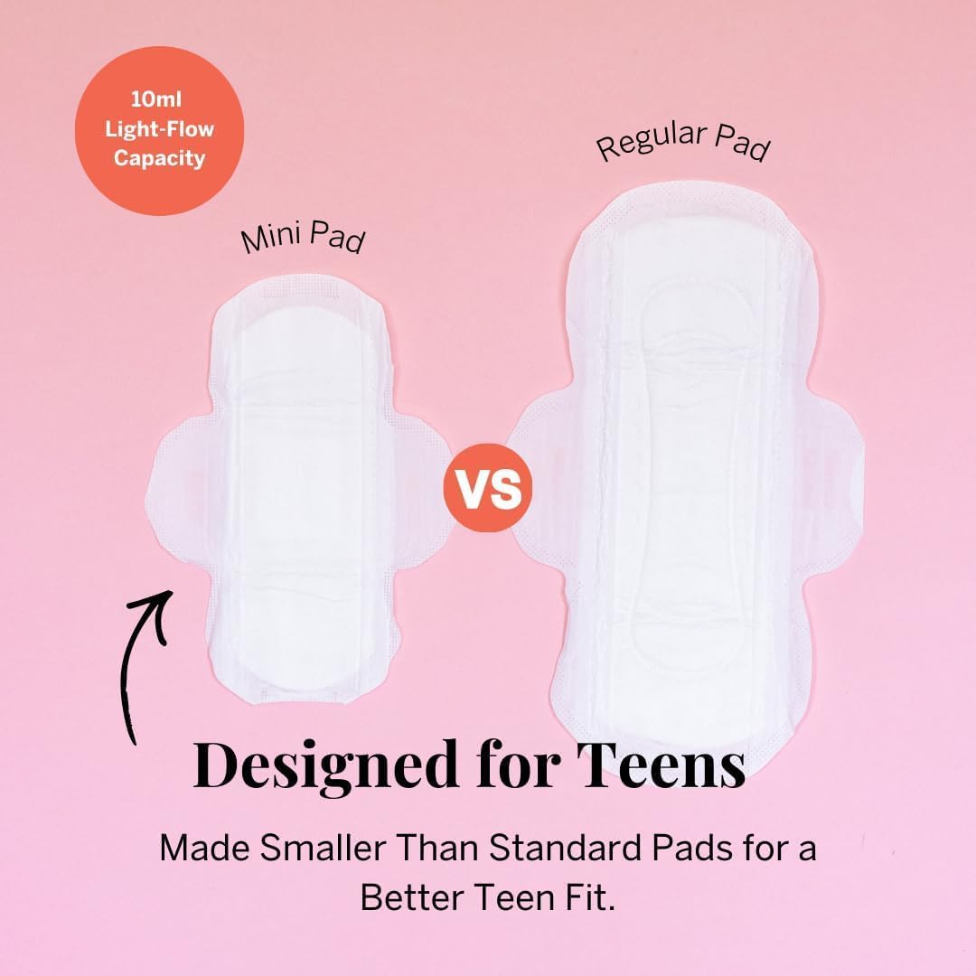 Pixie Organic Pads Cotton Ultra Thin Mini Pads for Teens - Liners with Wings - Light Absorbency Menstrual Pads