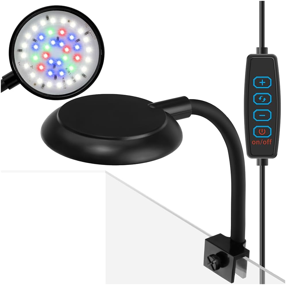 Mini Clip On Aquarium Light 7W Dimmable Small Fish Tank Light USB Moving Lamp with White Red Blue Green LED for 1 to