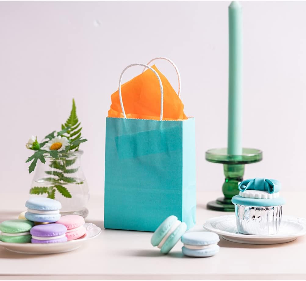 Mini Turquoise Blue Paper Bag with Handle 6x4.5x2.5 inch 50 Counts