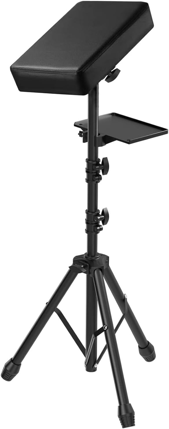 Tattoo Armrest Stand with Tray & Tripod Base — Tattoo Arm Leg Rest Stand Adjustable Height & Angle, Portable Leather