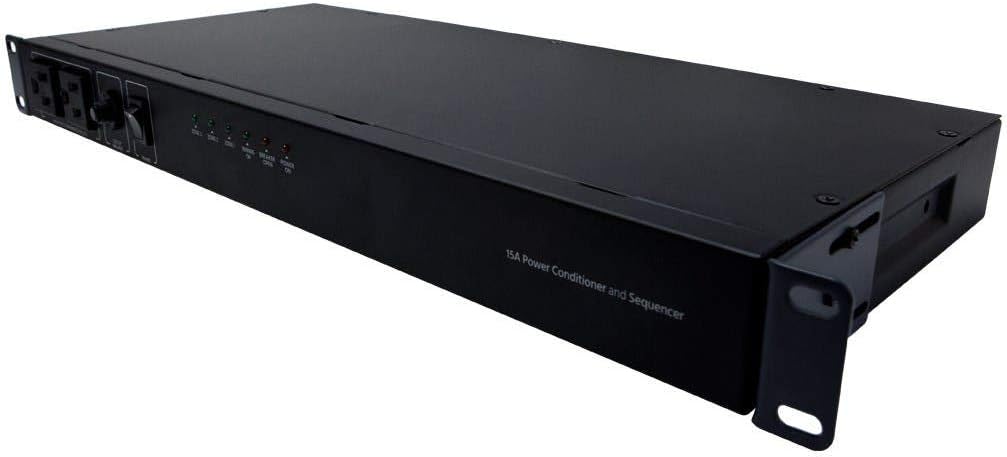 15 Amp Power Conditioner and Sequencer - 8 Outlets, 3 Zones, 1U Rack Mount, Black - Stage Right