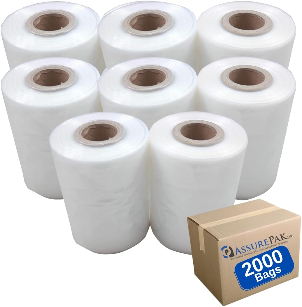 Clear Poly Bags, 6" x 3" x 15", 1 Mil, 2000 Count, 8 Rolls