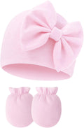 Newborn Beanies Cap No Scratch Mittens Set 0-6 Months Infant Bow Caps Baby Girls Boys Cute Nursery Headbands Hats