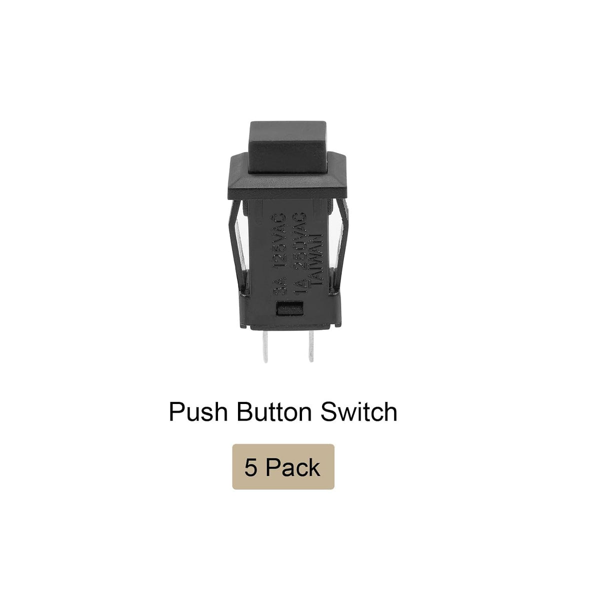 Push Button Switch 1NO Latching Square Button, [for Light Relay] - 12mm / Black / 5 Pcs
