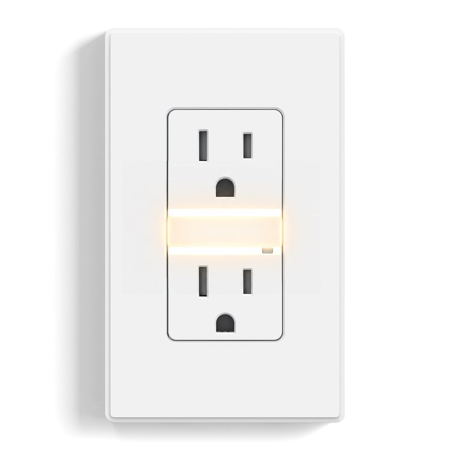 Self-Grounding Tamper-Resistant Wall Outlet with 3000K LED Night Light and Weatherproof Cover, White, 1 Pack