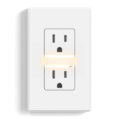 Self-Grounding Tamper-Resistant Wall Outlet with 3000K LED Night Light and Weatherproof Cover, White, 1 Pack