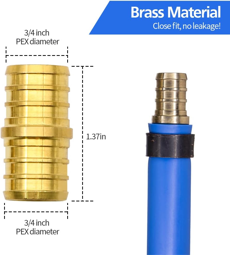 10 Pack 3/4" PEX Fittings, Brass Straight Coupling Fittings