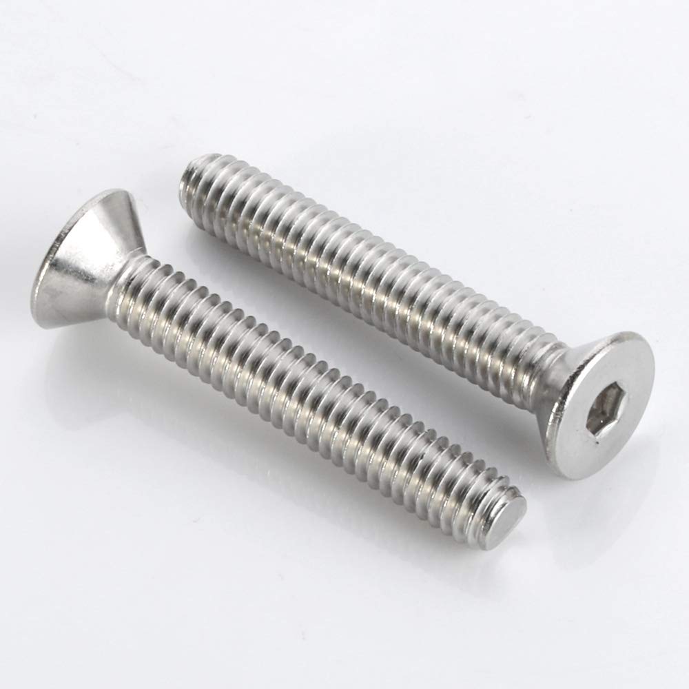 M6-1.0 x 25mm Flat Head Socket Cap Screws, Stainless Steel 18-8 (304), Bright Finish, DIN 7991, Allen Socket Drive, 25 PCS