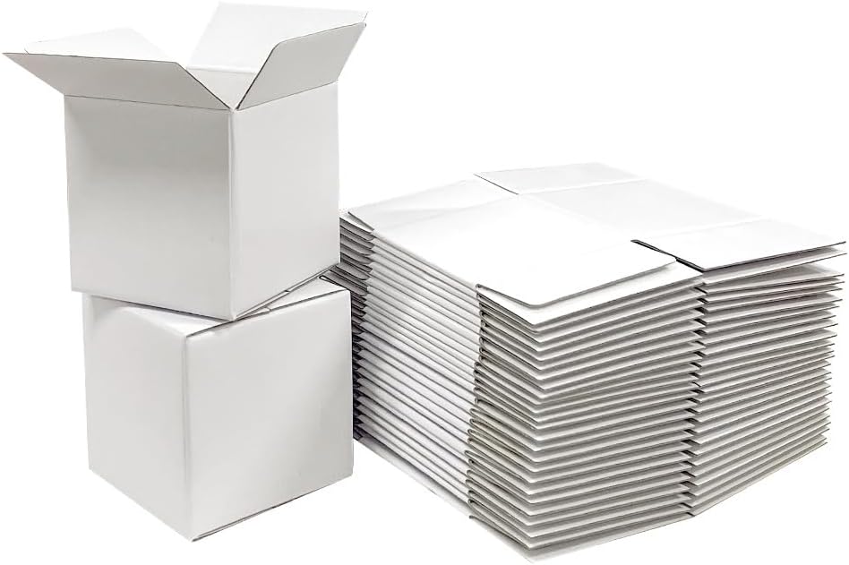 4x4x4 Inches Shipping Boxes Set - (25 Pack) White Corrugated Cardboard Mailer Boxes for Packing Small Business