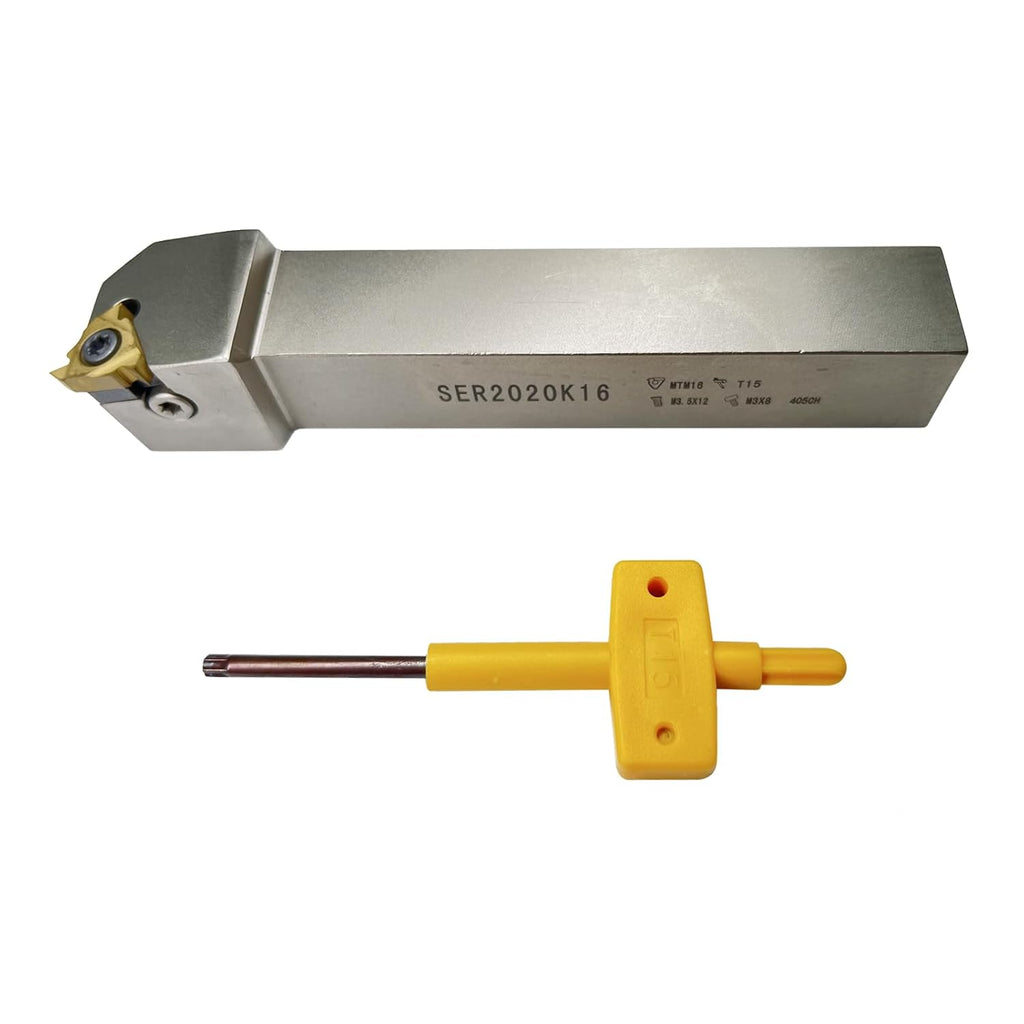 Lathe Tool Threading Solution: SER2020K16 Turning Tool Holder with Indexable Lathe Tool Threading Insert 16ER AG60 for Efficient Lathe Thread Cutting (Alloy Spring Steel 60Si2Mn)