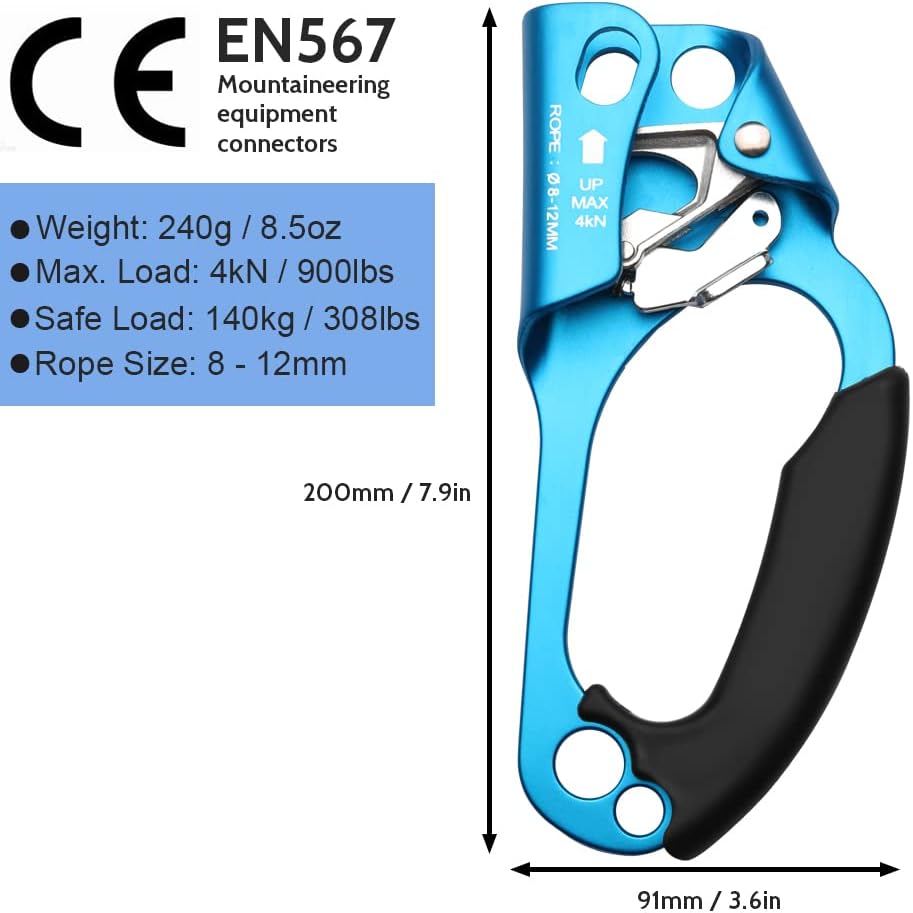 Climbing Hand Ascender for Rock Climbing Arborist (Right and Left) for 8~12 mm Rope
