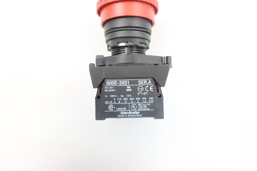 ALLEN BRADLEY 800E-3X01 RED EMERGENCY STOP PUSHBUTTON SER A D608275