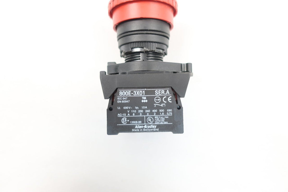 ALLEN BRADLEY 800E-3X01 RED EMERGENCY STOP PUSHBUTTON SER A D608275