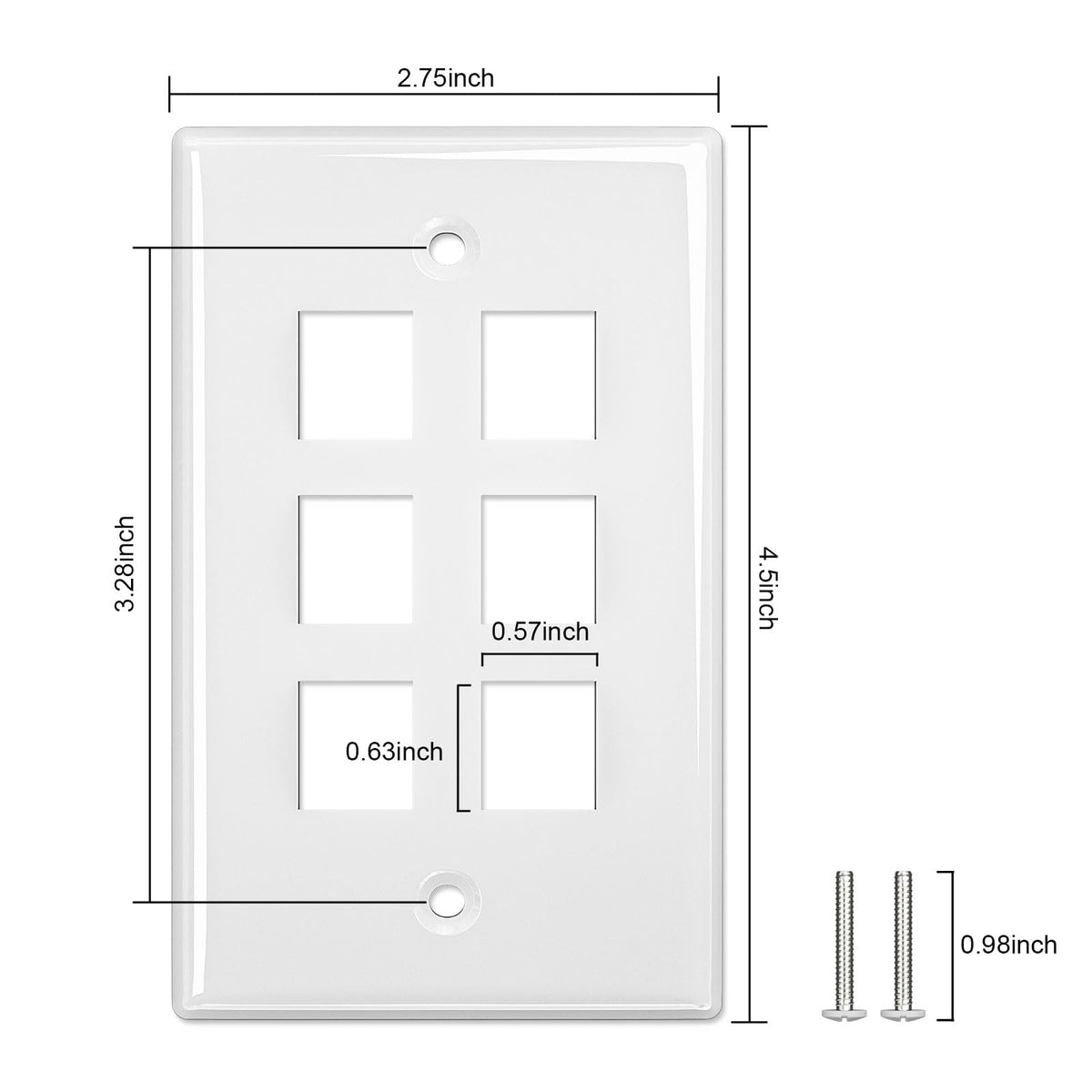 FGB 6-Port Keystone Wall Plate, for Keystone Jacks, 20-Pack, White