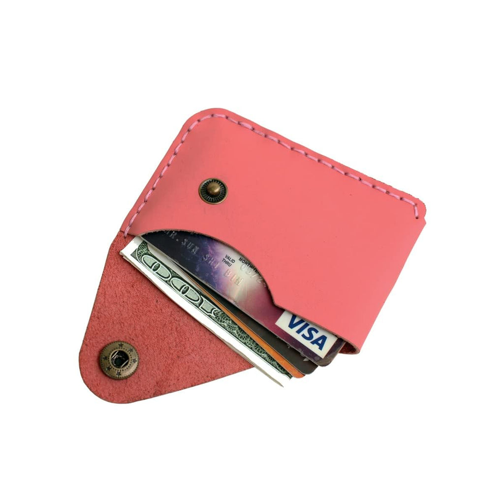 Handmade Front Pocket Simple Card Holder Ultra-thin Wallet Small Envelope Card Case(Pink)