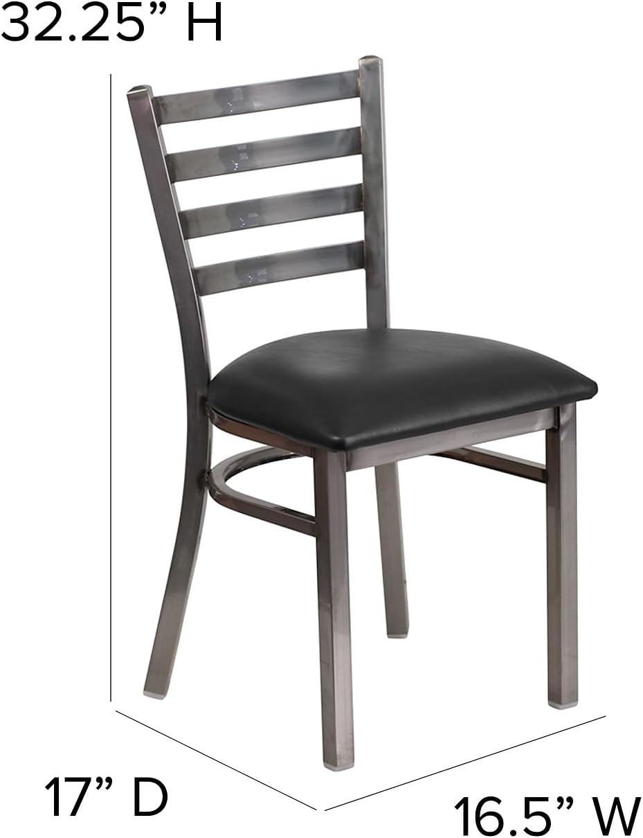 2 Pack HERCULES Series Clear Coated Ladder Back Metal Restaurant Chair - Black Vinyl Seat