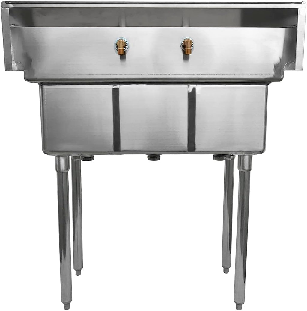 Stainless Steel Sink - 3 Compartment Sink 10"x14"x10" with Legs and Faucet | Utility | Commercial | Laundry | Kitchen