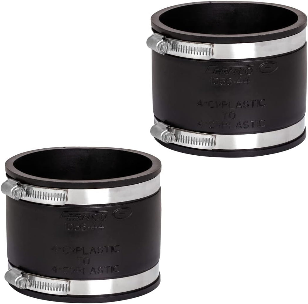 Fernco 1056-44 4-in. Flexible PVC Pipe Coupling for Cast Iron and Plastic Plumbing Connections, 2-Pack