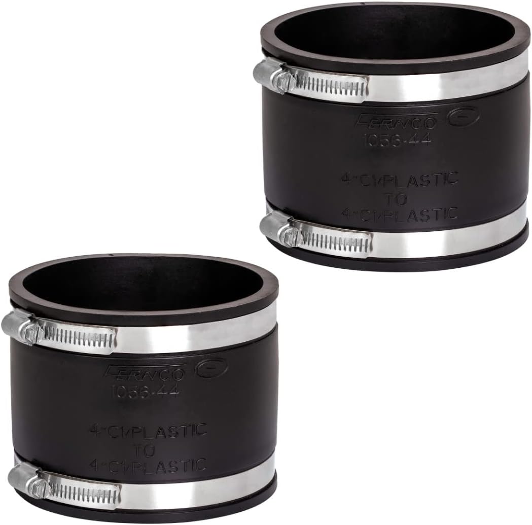 Fernco 1056-44 4-in. Flexible PVC Pipe Coupling for Cast Iron and Plastic Plumbing Connections, 2-Pack