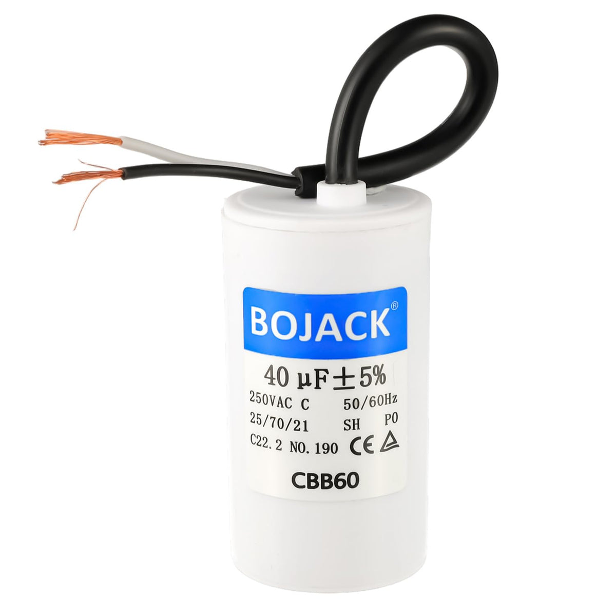 BOJACK Run Capacitor 40 uF MFD 250V AC 40 MFD CBB60 2 Wire 50/60Hz Cylinder Motor Run Capacitor for Motor Blower air Compressor and air Conditioner Compressor Replacement Part