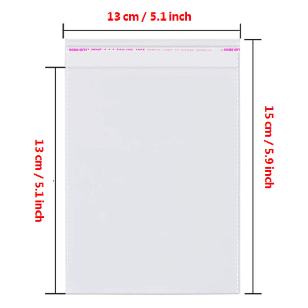 200pcs 5"x5" Clear Resealable Cellophane Bag Self Adhesive Seal