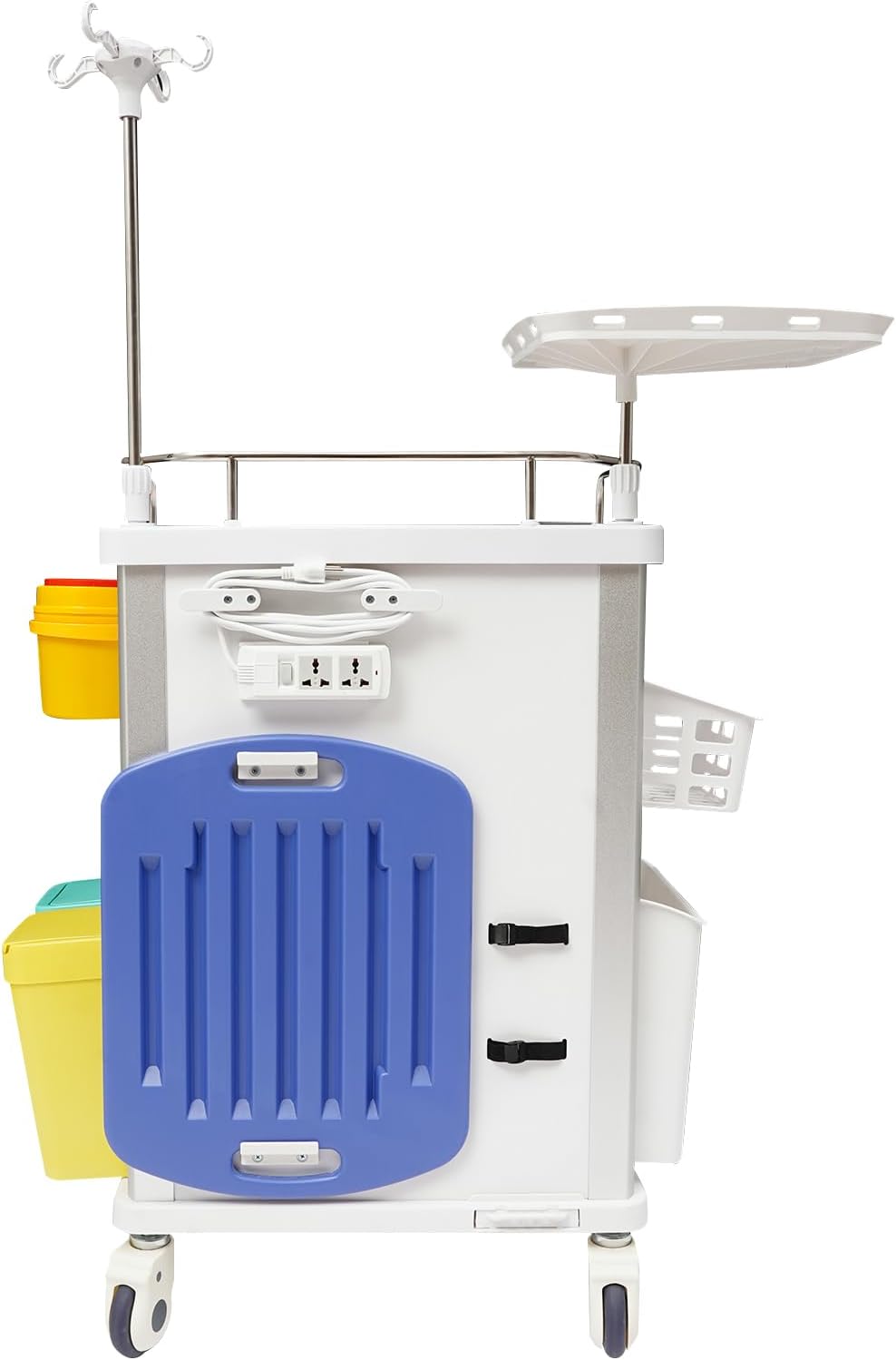 Rolling Medical Cart for Hospital – Emergency Crash Cart with 5 Drawers, Silent Casters, Power Strip, Adjustable IV