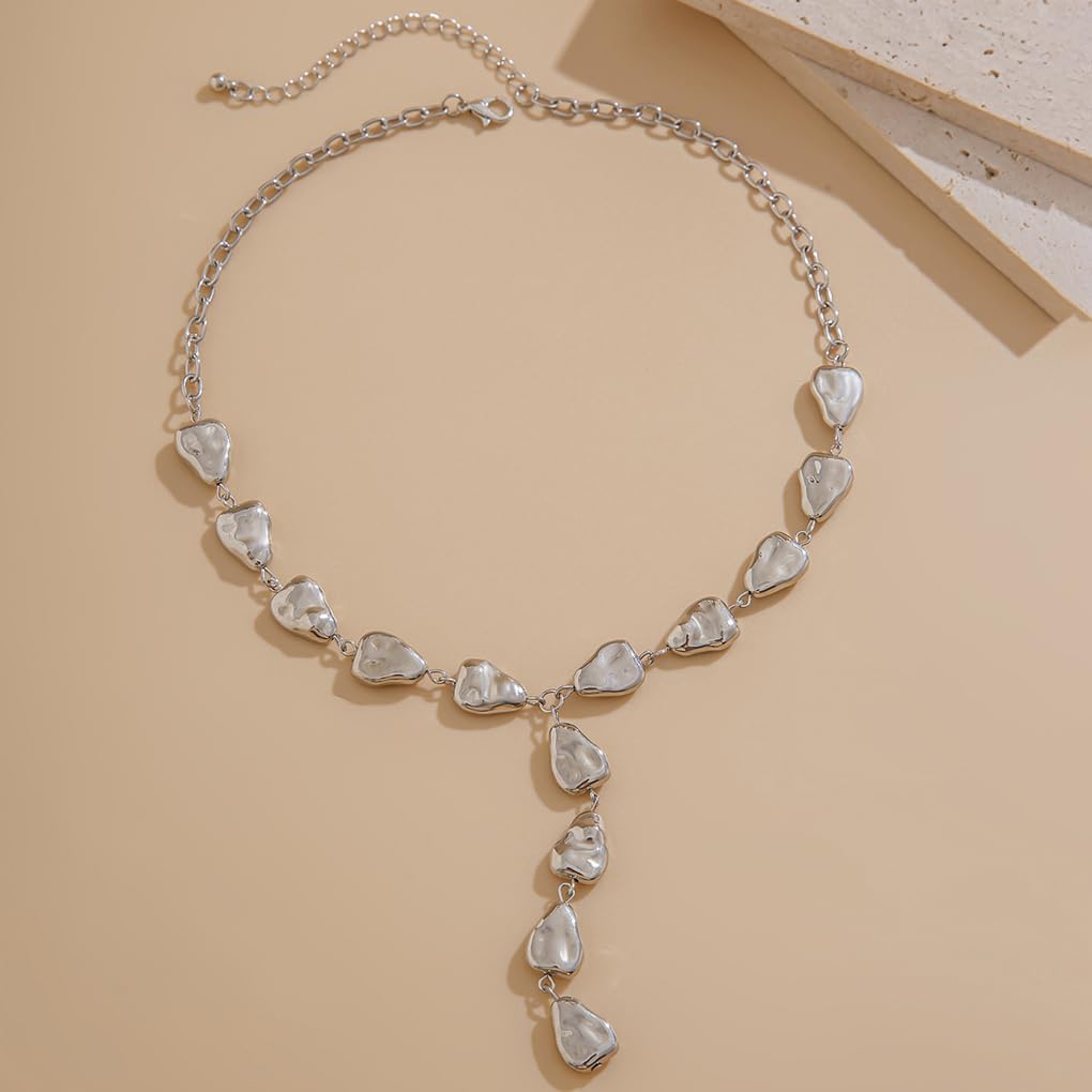 Baroque Gold Teardrop Pendant Necklace for Women Irregular Geometric Waterdrop Choker Necklace Adjustable Y Lariat