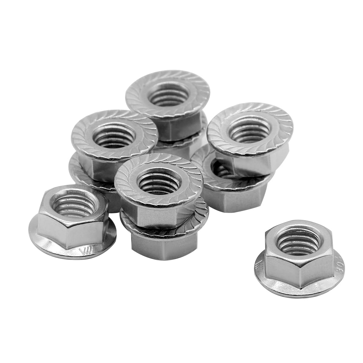 Beduan 30PCS M6*1.0 Serrated Flange Hex Lock Nuts Bright Finish