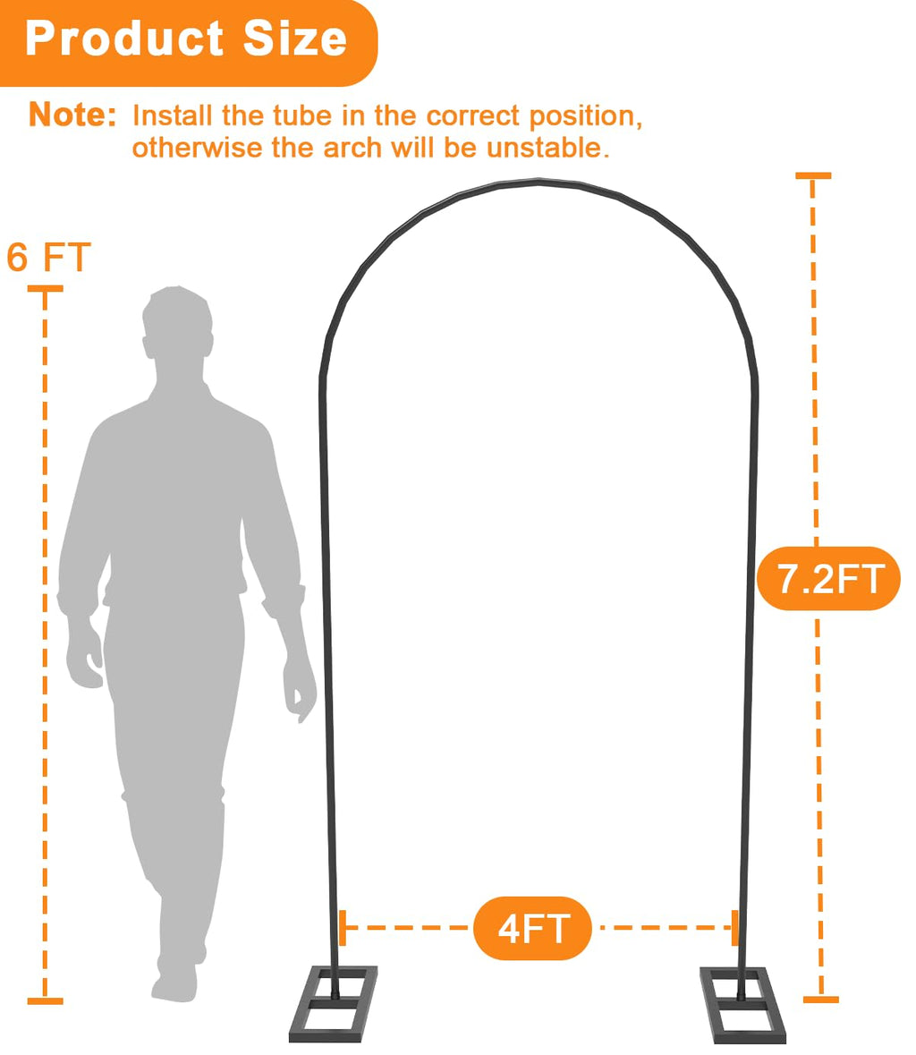 Arch Backdrop Stand 7.2FT, Wedding Arch Stand with Base,Balck