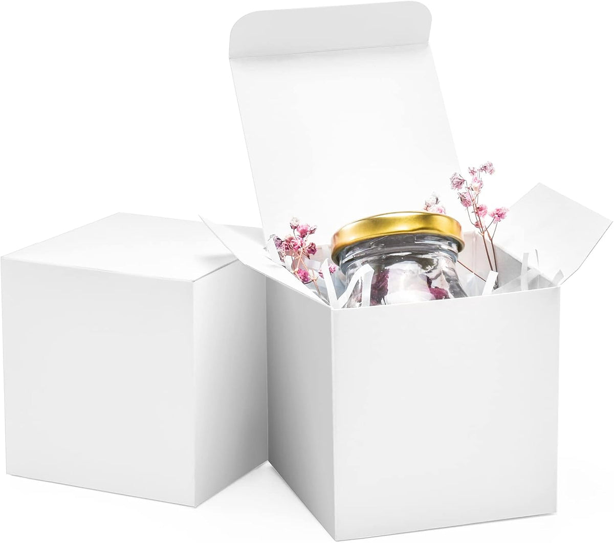 3x3x3 White Cube Gift Boxes - 50pcs Recycled Paper Boxes with Lids for Gifts, Crafting, Cupcake & Party Favors
