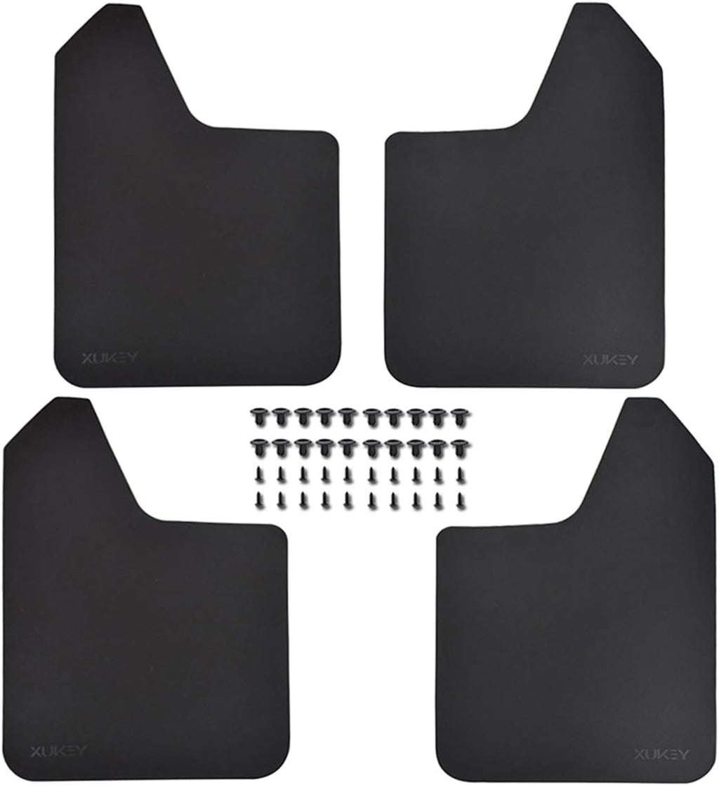 Universal Mud Flaps, Front and Rear Deluxe Molded Black Splash Guards, PP+TPO Plastic, 4-Pack Set with Screw Fixings
