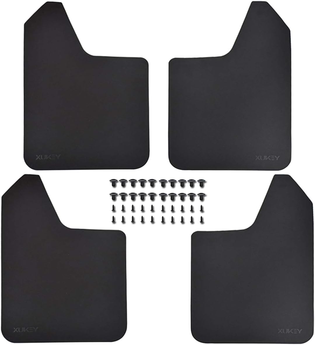 Universal Mud Flaps, Front and Rear Deluxe Molded Black Splash Guards, PP+TPO Plastic, 4-Pack Set with Screw Fixings
