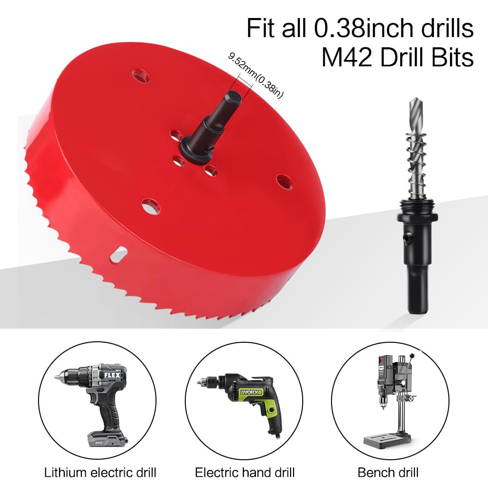 4 Inch Hole Saw, M42 HSS Bi-Metal Hole Cutter with Arbor, Triangular Shank Hole Saw Drill Bit with Spring for Wood, Plywood, Plastic, Gypsum Board, Various Thin Metal Sheets