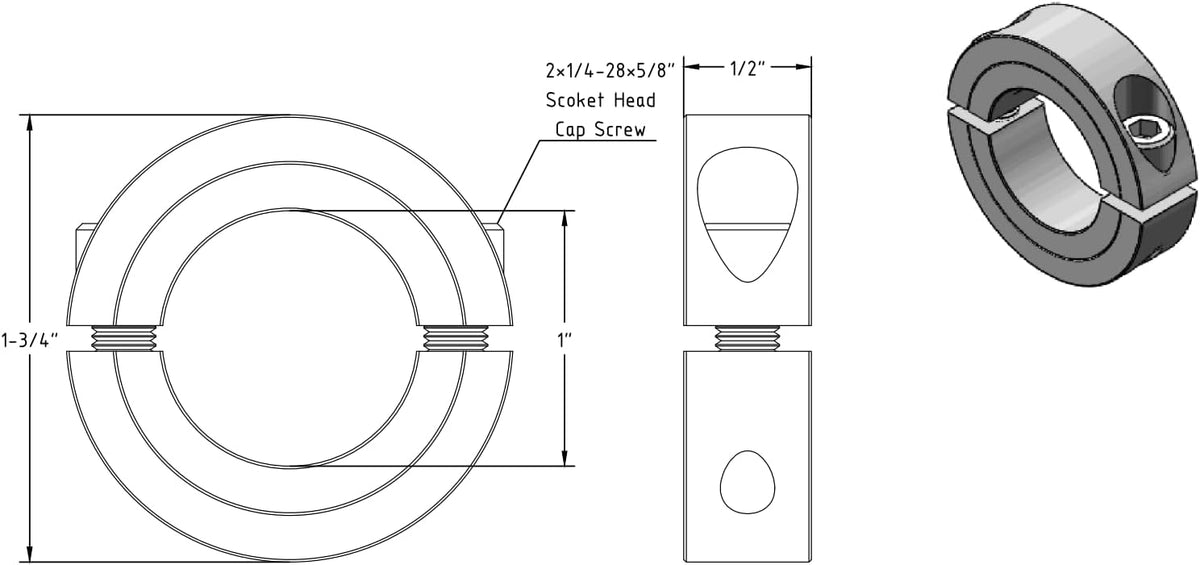 Bore 1'' Double Split Shaft Collar Stainless Steel Lock Collar Clamp Set Screw 4PCS (1'', 4)