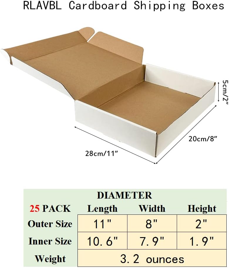 11x8x2 Inches Shipping Boxes Set of 25, White Small Corrugated Cardboard Box, Mailer Boxes for Packing Small Business