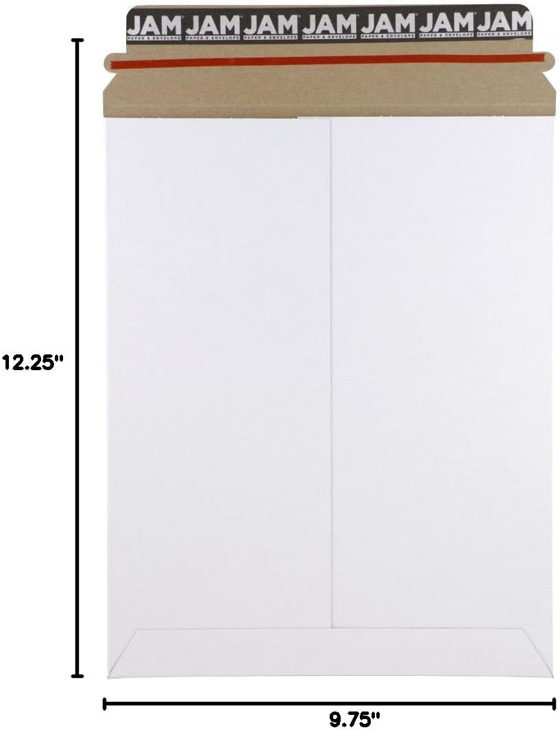Stay-Flat Photo Mailer Envelopes with Peel & Seal Closure - 9 3/4 x 12 1/4 - White - 6 Rigid Mailers/Pack