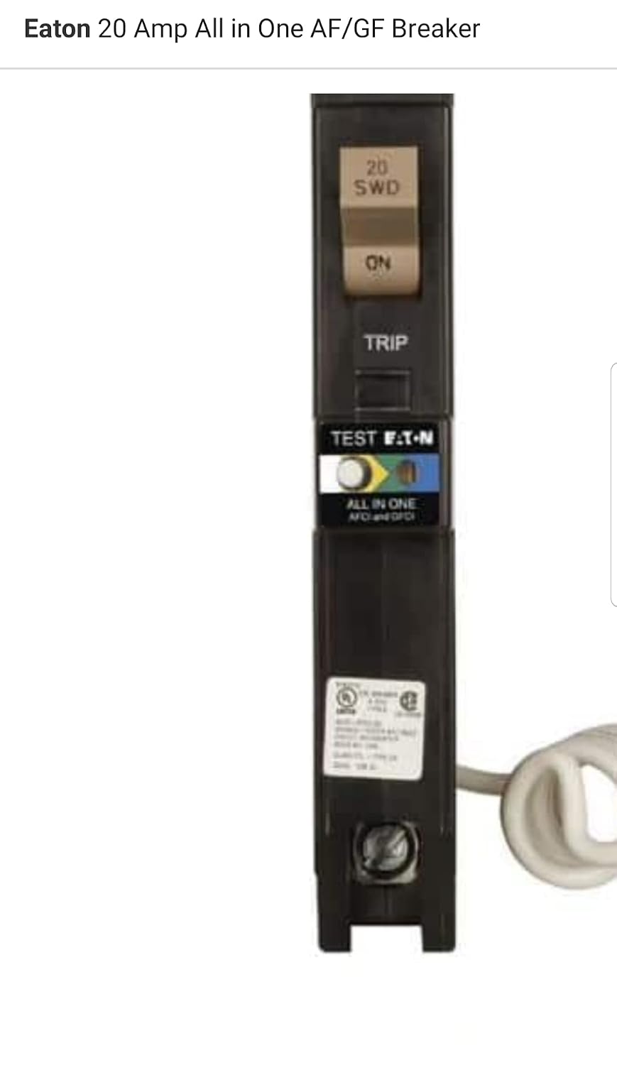 All-In-one Breaker 20 Amp single pole CHFN120A1CS Eaton