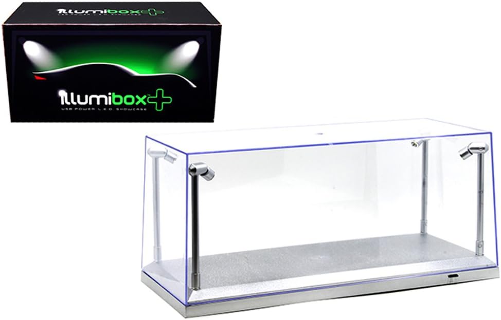 Silver Collectible Display Show Case Illumicase+ with LED Lights for 1/64 1/43 1/32 1/24 1/18 Scale Models