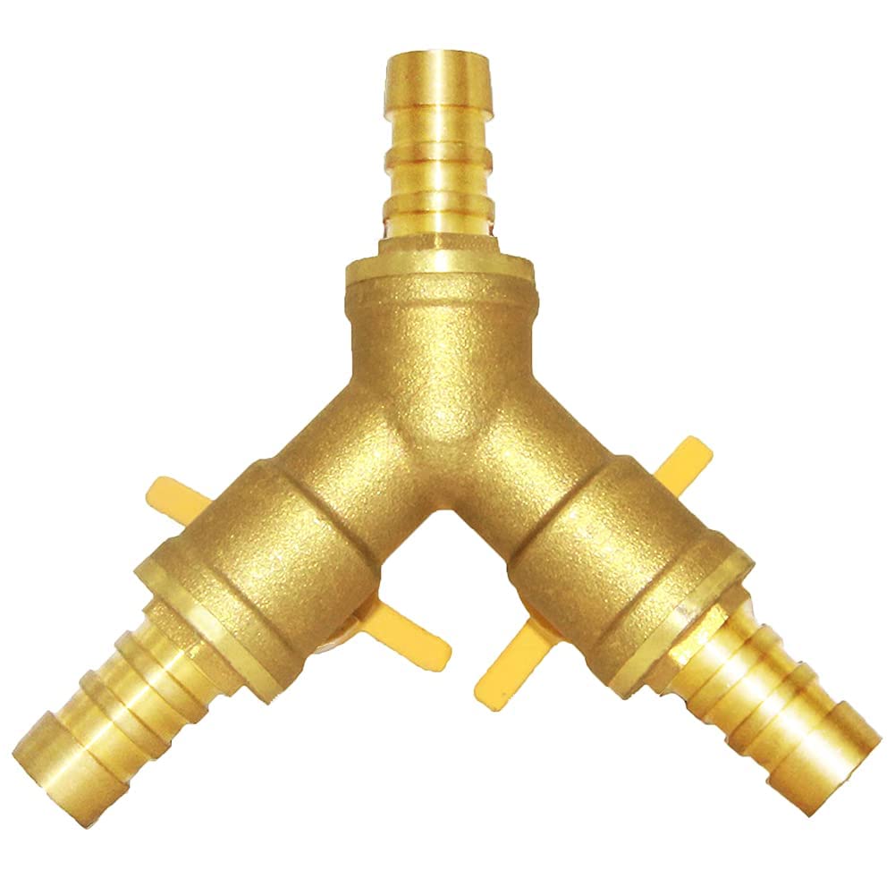 Joywayus 1/2" Hose Barb Brass Ball Valve Y Shaped Type 3 Way with 2 Switch Shut Off Valve Fitting Include 3 Clamps