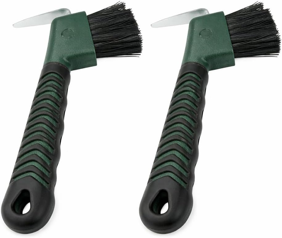 Rubber Handle Hoof Pick with Brush - 2 Pack - Hunter Green